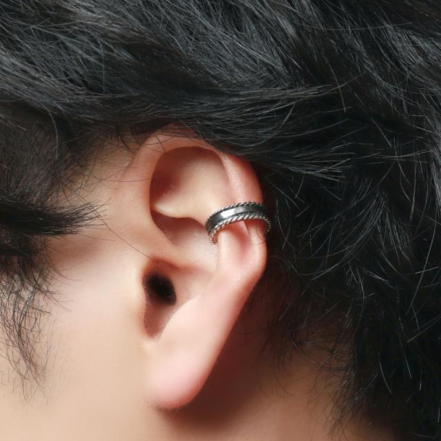 シンプル ブラック ロープ イヤーカフ 1P 片耳用 シルバーアクセサリー ノンホールピアス シルバー925 銀 黒 シルバー さりげない きれいめ 上品 大人_2