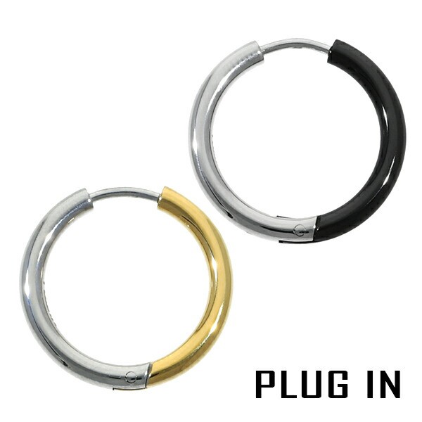 PLUG IN 選べる2カラー ステンレス ツートンカラー 20mm フープピアス ...