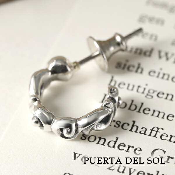 PUERTA DEL SOL 14mm 透かし アラベスク フープピアス 1P 片耳用 ピアス シルバーアクセサリー シルバー950 チタンポスト 唐草模様 さりげない