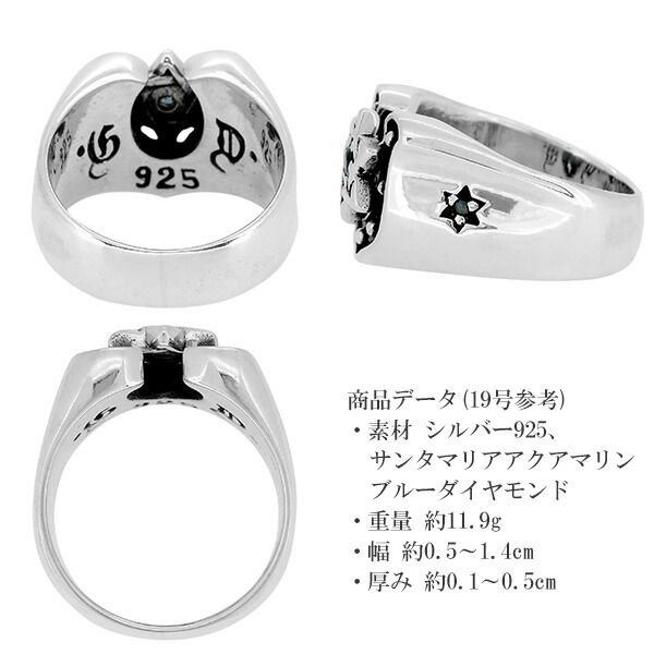 GRAN DEUR グランデュアー ホースシュー 六芒星 シルバーリング 17〜21号 指輪 リング アクアマリン ダイヤモンド 天然石 ダイヤ ヘキサグラム 馬蹄_5