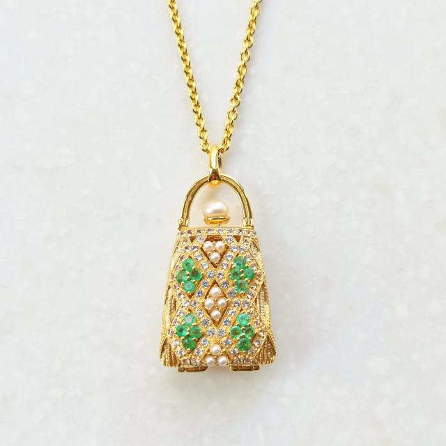 ROKUZAN エメラルド ハンドバッグ 金 ロケットペンダント (チェーンなし) ペンダント ペンダントトップ ネックレス トップ ヘッド シルバー925