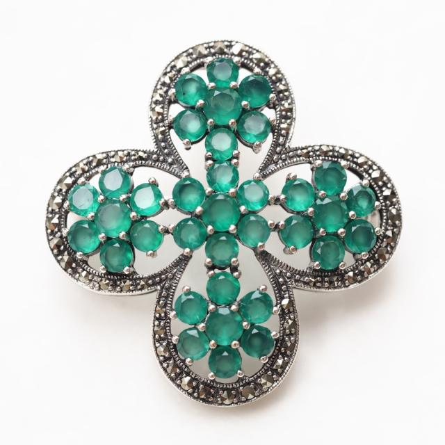 ROKUZAN グリーンアゲート クローバー ブローチ ペンダントトップ (チェーンなし) ネックレス ペンダント トップ ヘッド シルバー925 マーカサイト