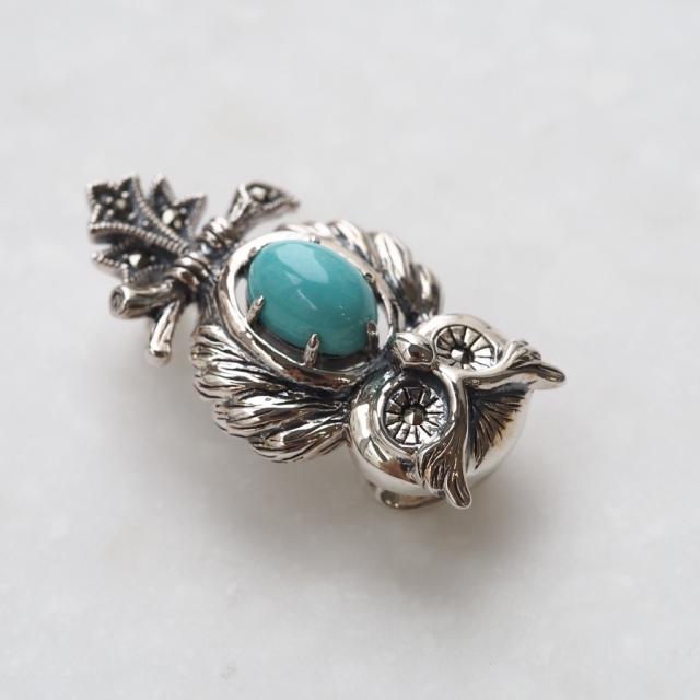 碌山 925 トルコ石 シードパール マーカサイト ブローチ ペンダント