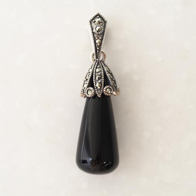 ROKUZAN オニキス ドロップ ペンダント ペンダントトップ (チェーンなし) ネックレス トップ ヘッド シルバー925 マーカサイト 碌山ジュエリー