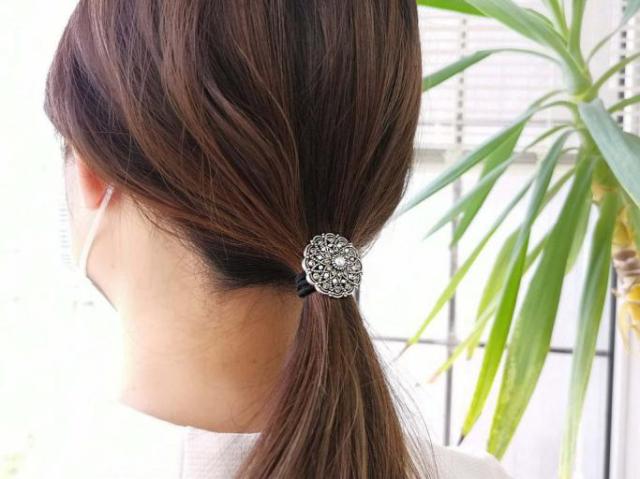 ROKUZAN パール マルカジット フラワー ヘアゴム 髪飾り シルバー925