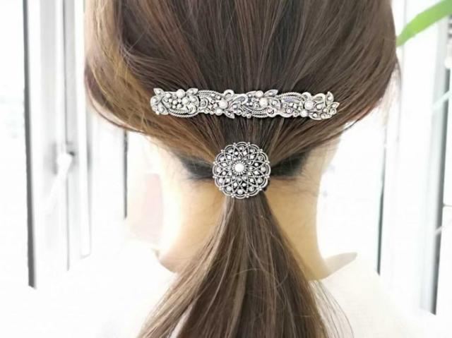 ROKUZAN パール マルカジット 花飾り ヘアクリップ バレッタ 髪飾り シルバー925 ヘアアクセサリー マーカサイト パール 真珠 碌山ジュエリー_4