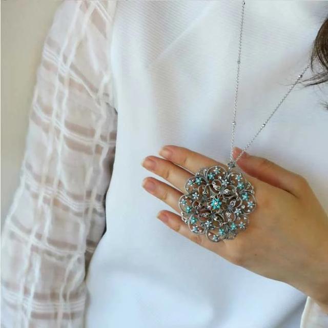 碌山K18ターコイズ、パールブローチペンダントトップ ターコイズ