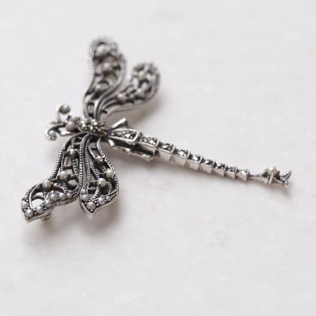 ROKUZAN シードパール トンボ ブローチ ピンブローチ シルバー925 パール 真珠 マーカサイト 誕生石 碌山ジュエリー ブランド レディース 女性 彼女