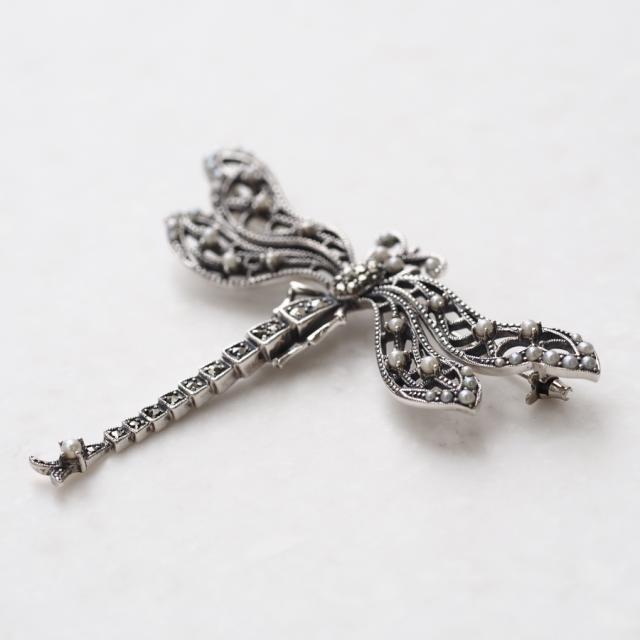 ROKUZAN シードパール トンボ ブローチ ピンブローチ シルバー925 パール 真珠 マーカサイト 誕生石 碌山ジュエリー ブランド レディース 女性 彼女