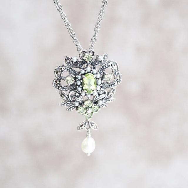 ROKUZAN オニキス マーカサイト ブローチ ペンダントトップ (チェーン