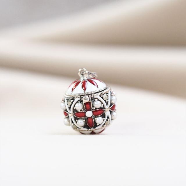 ROKUZAN エッグ レッド ホワイト シルバー ロケットペンダント (チェーンなし) ペンダント ペンダントトップ ネックレス トップ ヘッド シルバー925