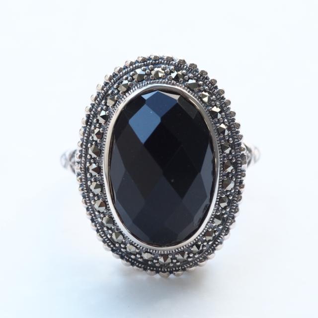 碌山　オニキス　珊瑚　マーカサイト　リング ROKUZAN オニキス マーカサイト リング 指輪 11〜17号 シルバー