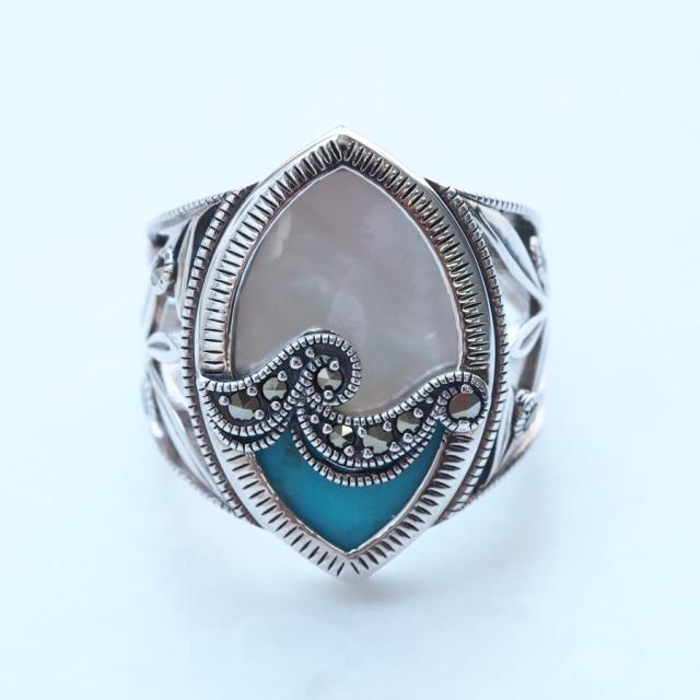 ターコイズ オーバルカットリングマーカサイト