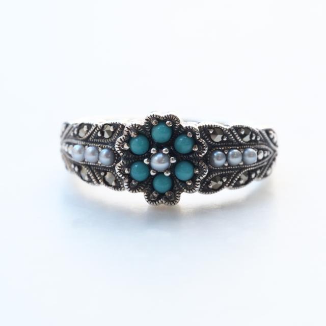 ROKUZAN ターコイズ シードパール フローラル リング 指輪 11〜17号
