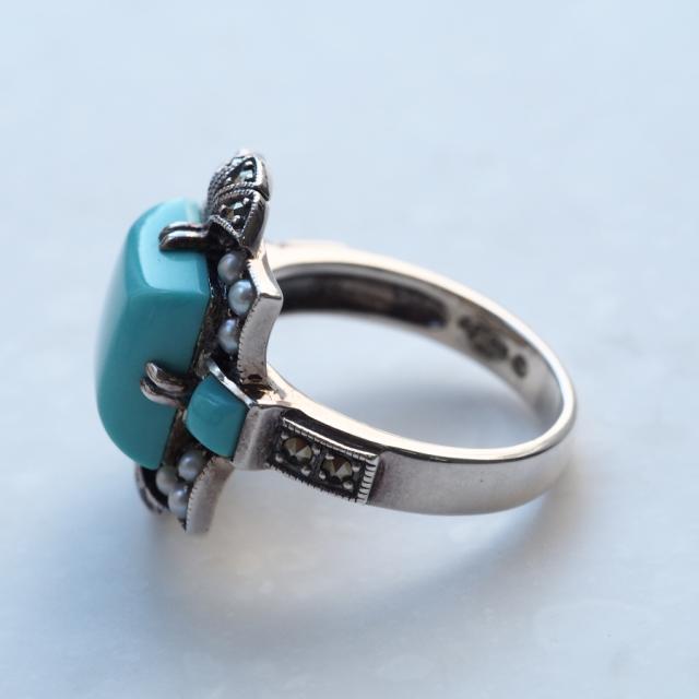 ○碌山○ターコイズ&マーカサイト&シードパール 花束型○シルバー925