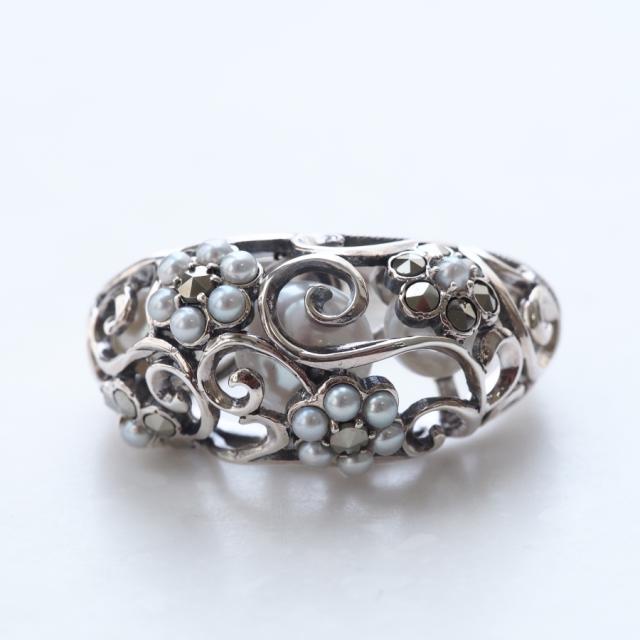 ROKUZAN 淡水パール 唐草 リング 指輪 11〜17号 シルバー925 パール 真珠 マーカサイト 碌山ジュエリー ブランド レディース 女性 彼女 娘 妻 誕生日