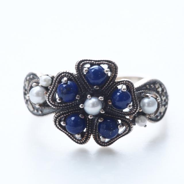 ROKUZAN ラピスラズリ シードパール フラワー リング 指輪 11〜17号