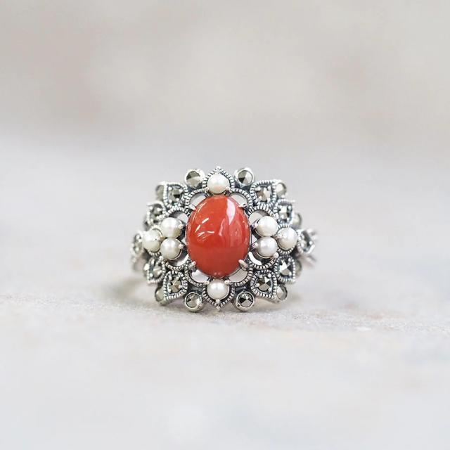 ROKUZAN サンゴ パール レース リング 指輪 11〜17号 シルバー925 サンゴ マーカサイト パール 真珠 碌山ジュエリー ブランド レディース 女性 彼女