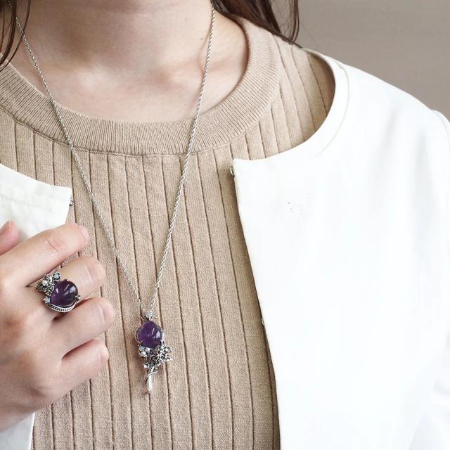 ROKUZAN アメジスト オパール 一輪の花 ブローチ ペンダントトップ