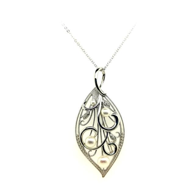 ROKUZAN パール リーフ ブローチ ペンダントトップ (チェーンなし) ネックレス ペンダント トップ ヘッド シルバー925 マーカサイト 真珠