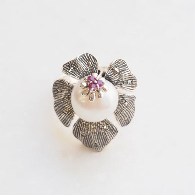 ROKUZAN ルビー パール リング 指輪 11〜17号 シルバー925 ルビー マーカサイト パール 真珠 碌山ジュエリー ブランド レディース 女性 彼女 娘 妻