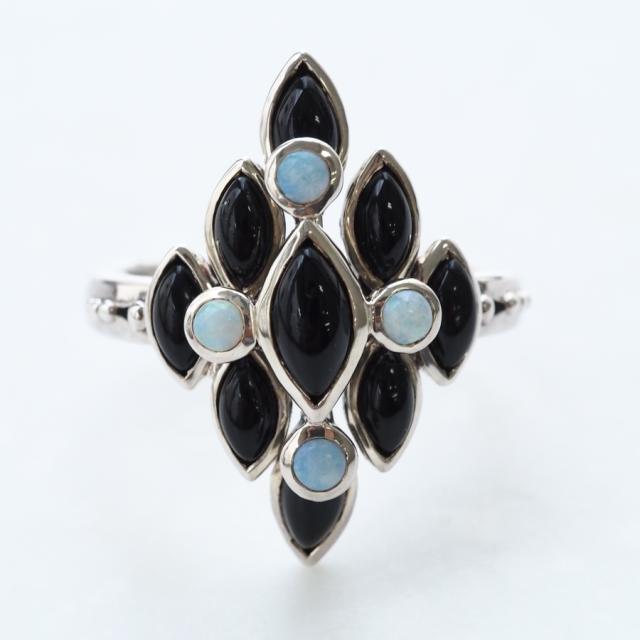 碌山珊瑚とオパールリング 禄山シルバー925 珊瑚 オパールリング