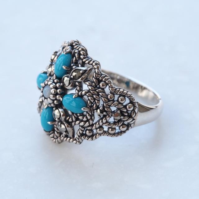 ROKUZAN ターコイズ アンティークレース リング 指輪 13〜19号 シルバー925 オパール マーカサイト 碌山ジュエリー ブランド レディース 女性 彼女 娘_2
