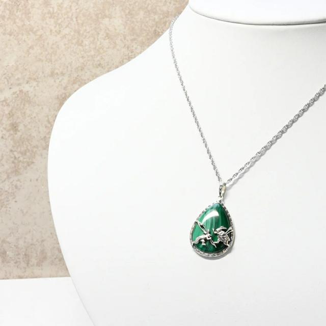 鳥獣戯画 宴会に急ぐ兎 ペンダントトップ (チェーンなし) ネックレス ペンダント トップ ヘッド シルバー マラカイト 925 兎 うさぎ 銀細工 装飾 彫刻_4