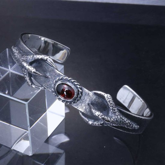 龍頭 岩石鎚目龍手 バングル ガーネット メンズ シルバー シルバーバングル メンズバングル シルバー950 男性 彼氏 伝統技法 ギフト 人気 おしゃれの通販は