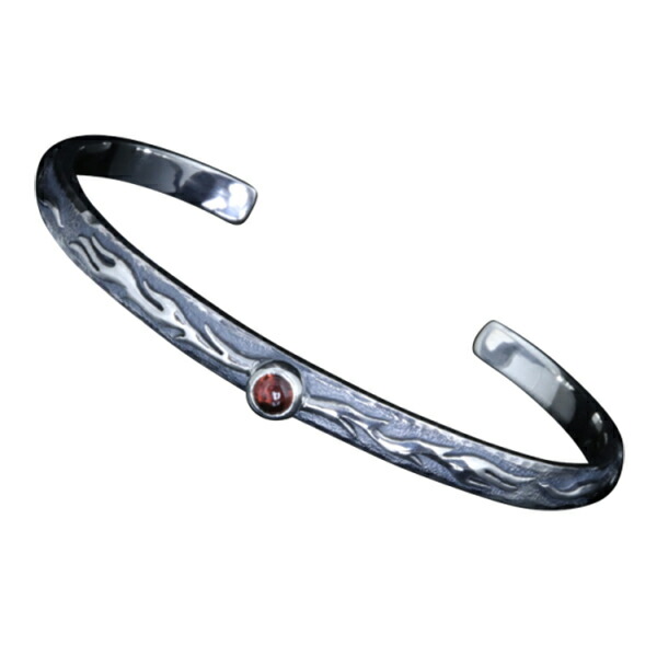 龍頭 平打ち火焔 バングル 石付 燻し仕上げ メンズ シルバー シルバーバングル メンズバングル シルバー950 男性 彼氏 伝統技法 ギフト 人気 おしゃれ