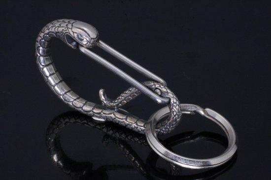 龍頭 蛇 カラビナ シルバー キーチェーン キーホルダー キーフック メンズ ウォレットチェーン ベルトキーパー アクセサリー 生き物 ヘビ スネーク_1