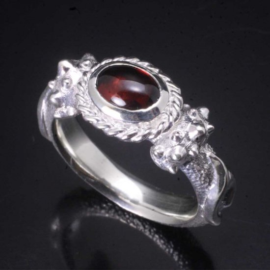 龍頭 ガーネット 白仕上げ 霰火焔 リング 14〜27号 指輪 天然石 メンズ シルバー シルバーリング メンズリング シルバー950 男性 彼氏 伝統技法