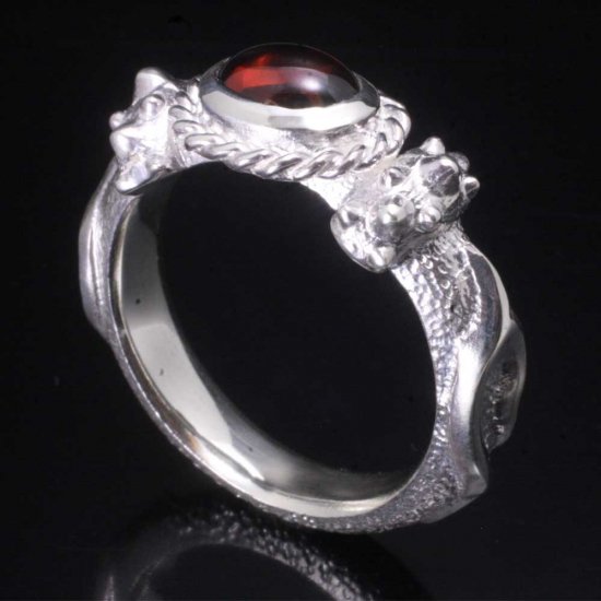 龍頭 ガーネット 白仕上げ 霰火焔 リング 14〜27号 指輪 天然石 メンズ シルバー シルバーリング メンズリング シルバー950 男性 彼氏 伝統技法
