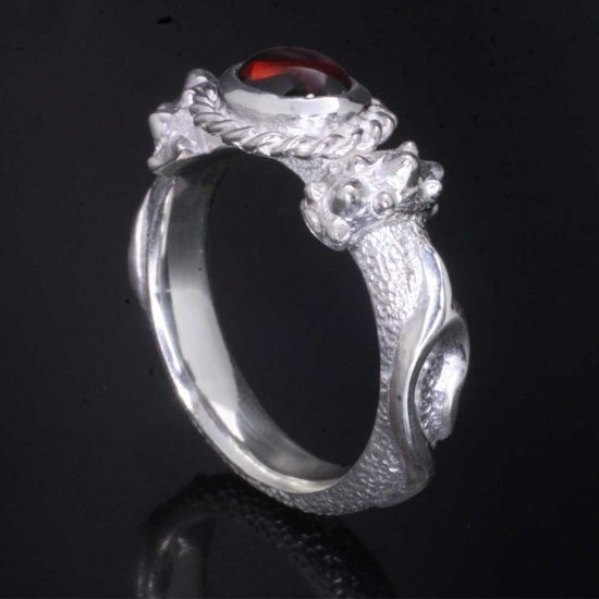 龍頭 ガーネット 白仕上げ 霰火焔 リング 14〜27号 指輪 天然石 メンズ シルバー シルバーリング メンズリング シルバー950 男性 彼氏 伝統技法