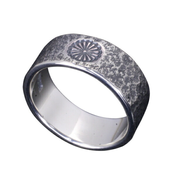 龍頭 菊紋 岩石丸鎚目 リング 幅8mm 14〜27号 指輪 花 メンズ シルバー シルバーリング メンズリング シルバー950 男性 彼氏 伝統技法 ギフト 人気