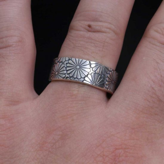 龍頭 乱菊 平打ち リング 幅8mm 14〜27号 指輪 花 メンズ シルバー シルバーリング メンズリング シルバー950 男性 彼氏 伝統技法 ギフト 人気_6