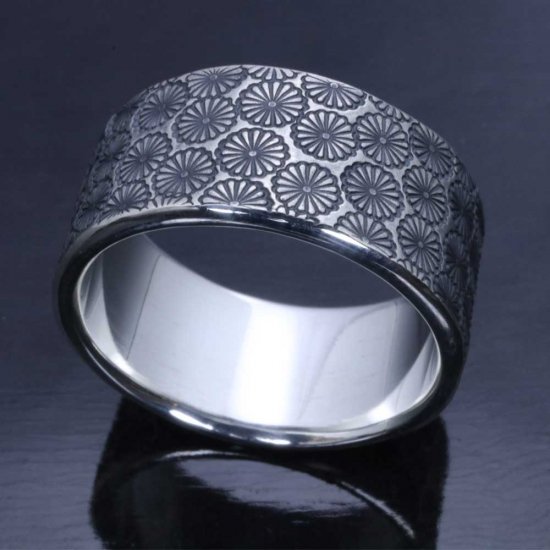 龍頭 乱菊 平打ち リング 参 幅10mm 14〜27号 指輪 花 メンズ シルバー シルバーリング メンズリング シルバー950 男性 彼氏 伝統技法 ギフト 人気_1
