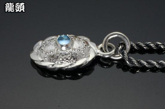 龍頭 石付き 霰亀甲 ペンダントトップ チェーンなし トップ ヘッド メンズ シルバー ネックレストップ ペンダントヘッド 天然石 シルバー950 男性