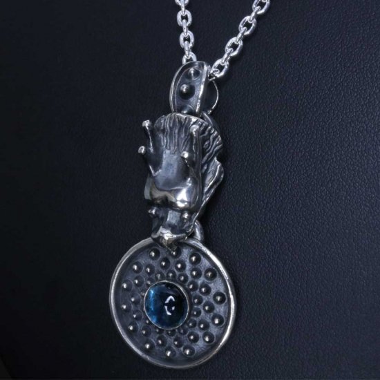 龍頭 龍頭×霰ラウンド ネックレス チェーン付き ペンダント メンズ シルバー シルバーネックレス メンズネックレス 竜 ドラゴン 天然石_2