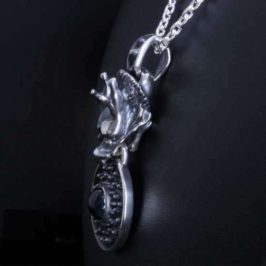 龍頭 龍頭×霰ラウンド ネックレス チェーン付き ペンダント メンズ シルバー シルバーネックレス メンズネックレス 竜 ドラゴン 天然石_5