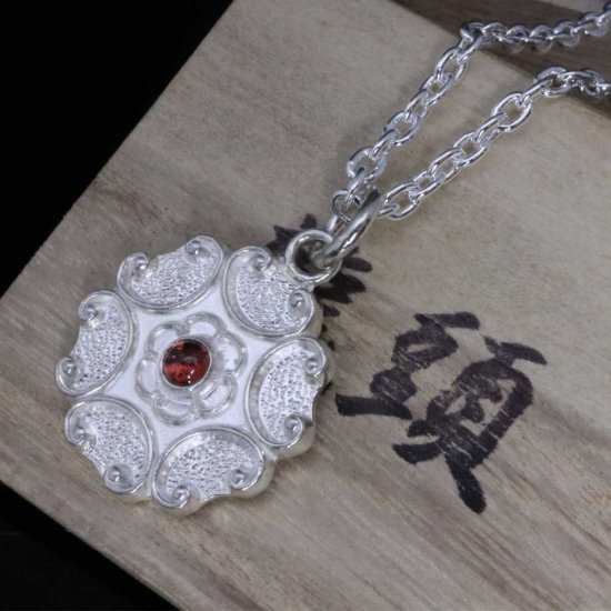 龍頭 屈輪文 ネックレス チェーン付き ペンダント メンズ シルバー シルバーネックレス メンズネックレス 天然石 シルバー950 男性 彼氏 伝統技法_7