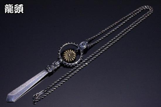 龍頭 霰菊×龍剣 ネックレス チェーン付き ペンダント メンズ シルバー シルバーネックレス メンズネックレス 竜 ドラゴン 花 剣 刀 武器 シルバー950_3