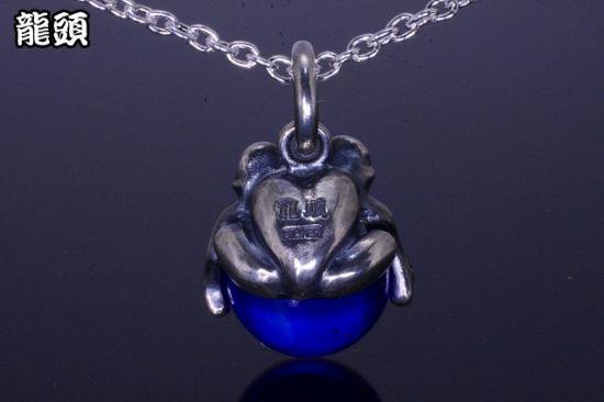 龍頭 蛙玉 (Cobalt Glass) ネックレス チェーン付き ペンダント メンズ レディース シルバー シルバーネックレス メンズネックレス カエル_1
