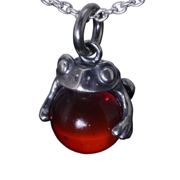 龍頭 蛙玉 (Red glass) ネックレス チェーン付き ペンダント メンズ レディース シルバー シルバーネックレス メンズネックレス カエル シルバー950