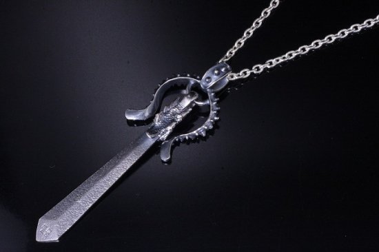 龍頭 霰刺又龍剣 ネックレス チェーン付き ペンダント メンズ シルバー シルバーネックレス メンズネックレス 竜 ドラゴン 剣 刀 武器 シルバー950_2