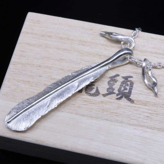 龍頭 白仕上げ 八咫烏 フェザー 火焔トップ ネックレス チェーン付き ペンダント メンズ シルバー シルバーネックレス メンズネックレス 羽根 羽_5