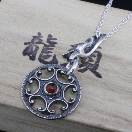 龍頭 いぶし 屈輪文ホイール火焔フック ネックレス チェーン付き ペンダント メンズ シルバー シルバーネックレス メンズネックレス 火炎 炎 天然石_5