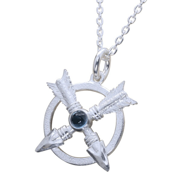 龍頭 石付き 白仕上げ 生二本矢 ホイール ネックレス チェーン付き ペンダント メンズ シルバー シルバーネックレス メンズネックレス 弓矢 矢 天然石