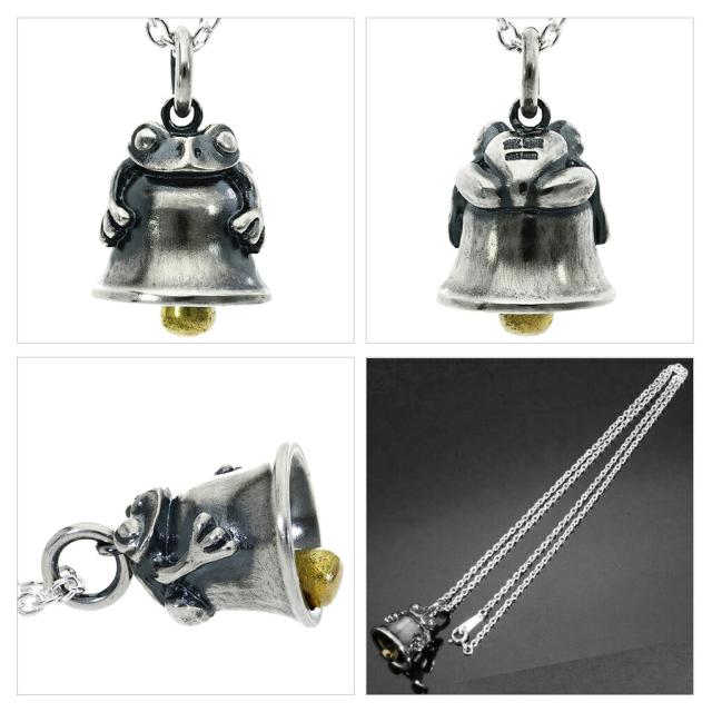 龍頭 蛙鈴 ネックレス ペンダント ペンダントトップ チャーム シルバー 925 蛙 カエル グッズ 梵鐘 鈴 鐘 立体 縁起物 燻し 銀 いぶし銀 和風 和物_2