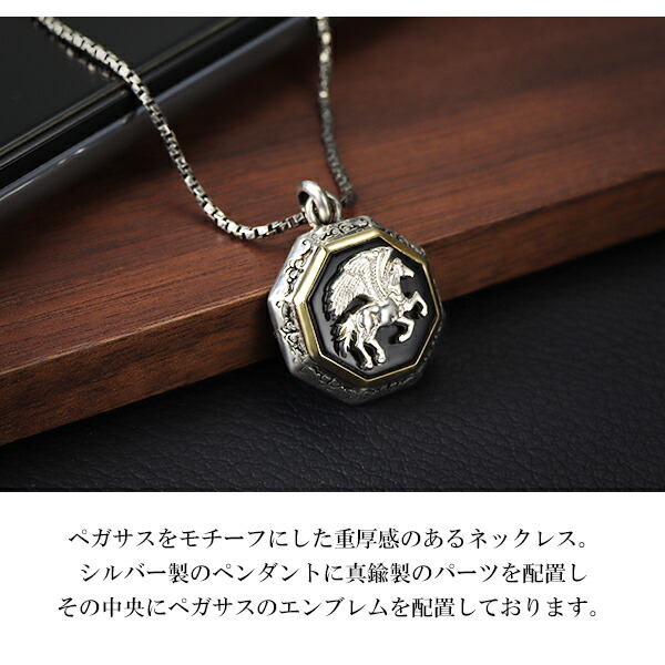SAINTS セインツ ペガサス ネックレス チェーン付 メンズ レディース ペンダント 馬 白馬 天馬 シルバー925 メンズネックレス ブラック_1